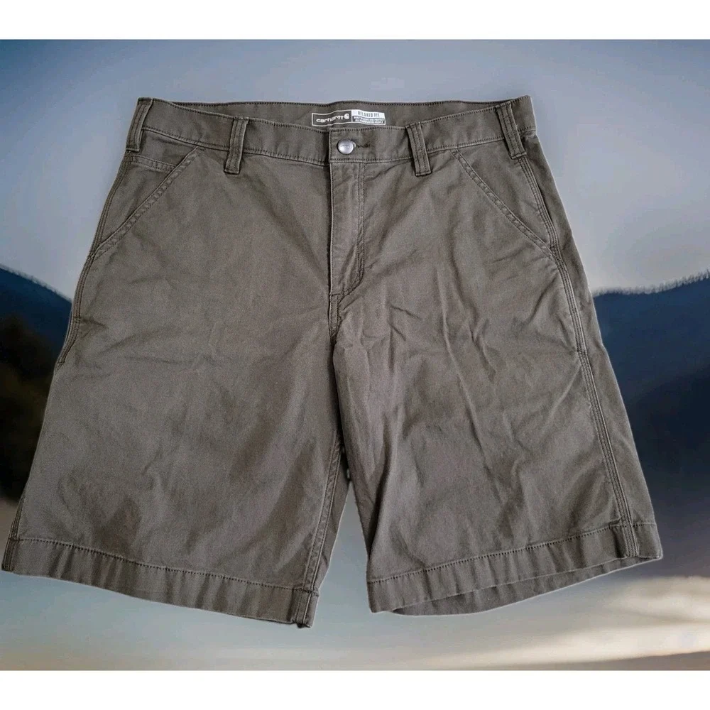 Carhartt Shorts Men 34 (36x10) Relaxed Fit Olive Green Canvas Workwear NWOT