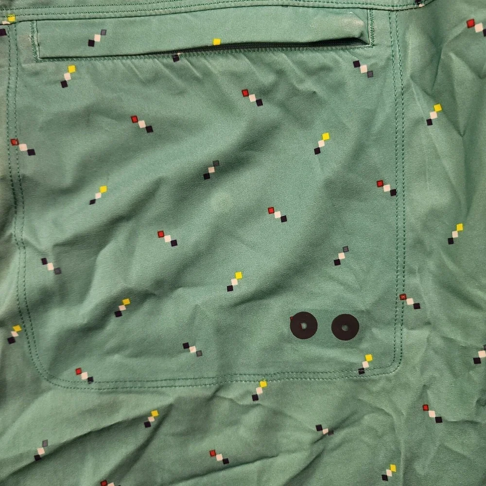 Lululemon Mens Swim Shorts Teal Blue Geometric Print Board Shorts Size 36