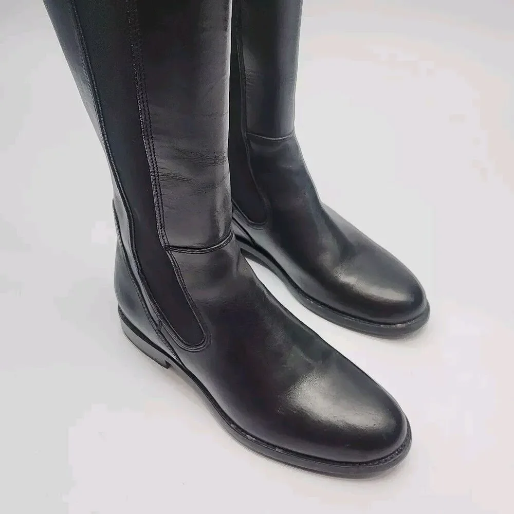 Wolverine Riding Boots Darcy Black Leather Low Heel Women Sz 6 Tall Knee