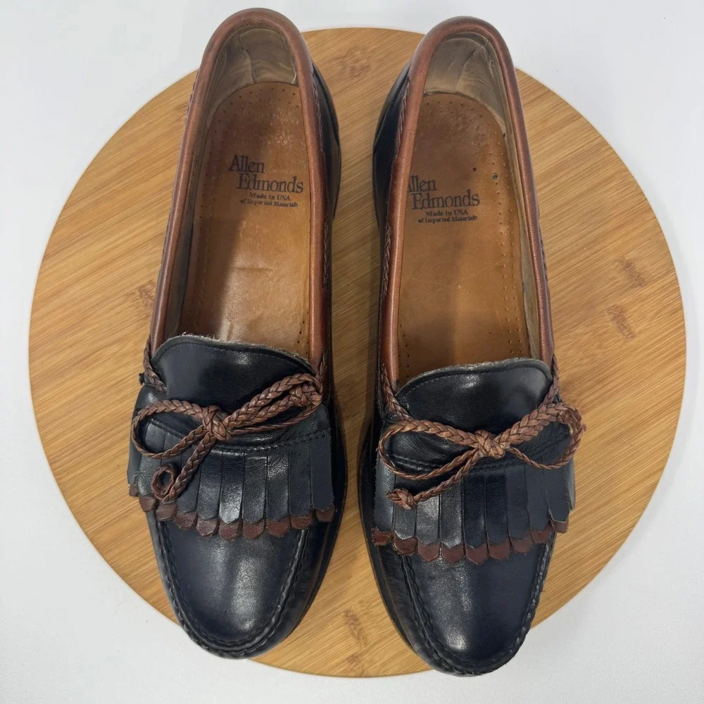 Allen Edmonds Mens 9.5 C Nashua Kiltie Tassel Loafers Black Brown Leather 47212