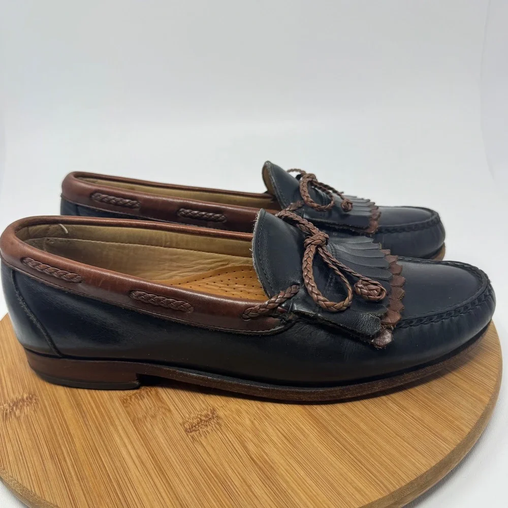 Allen Edmonds Mens 9.5 C Nashua Kiltie Tassel Loafers Black Brown Leather 47212