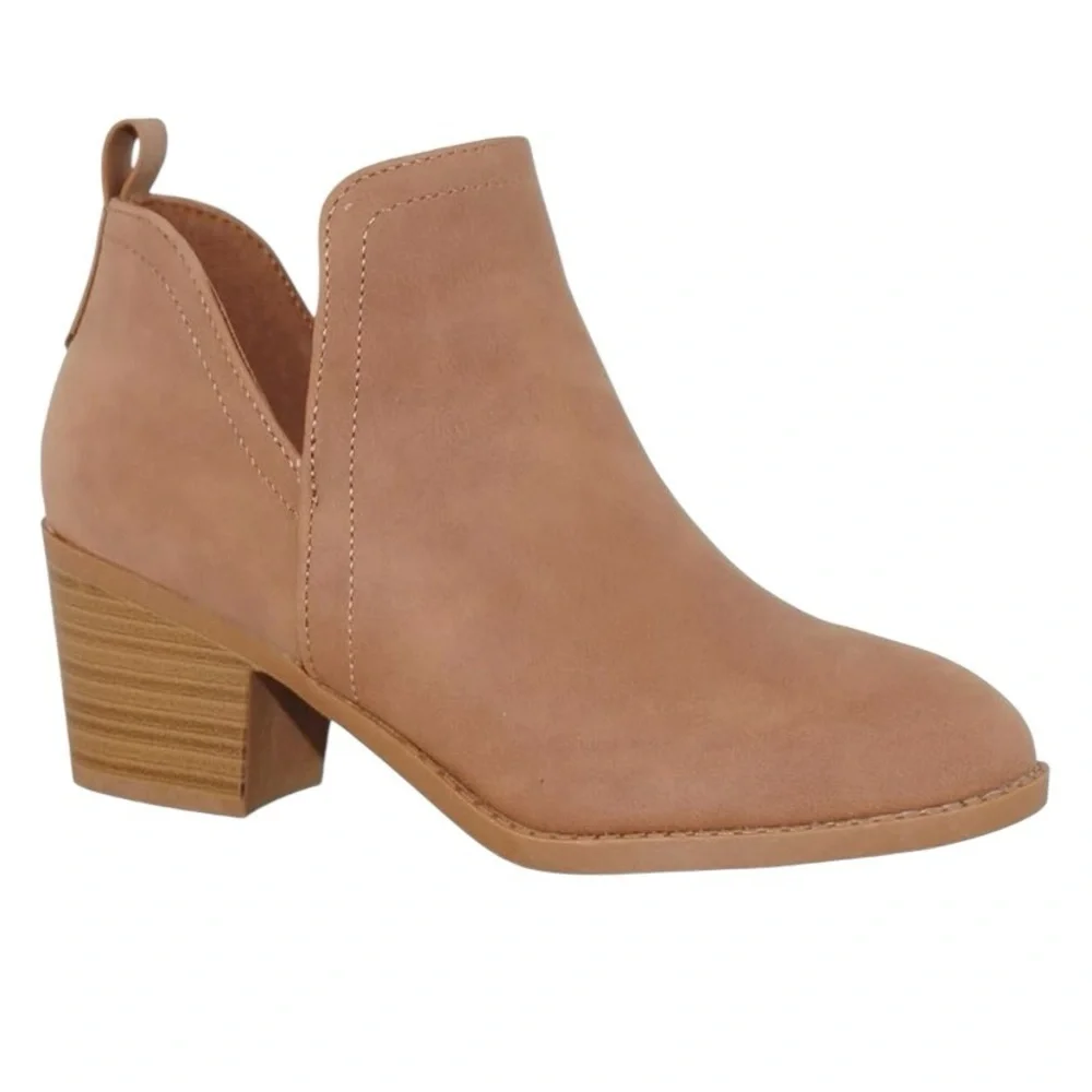 TRENDSUP Tan Ankle Boot Chelsea Square Toe Chunky Low Heel Booties Slip on fall