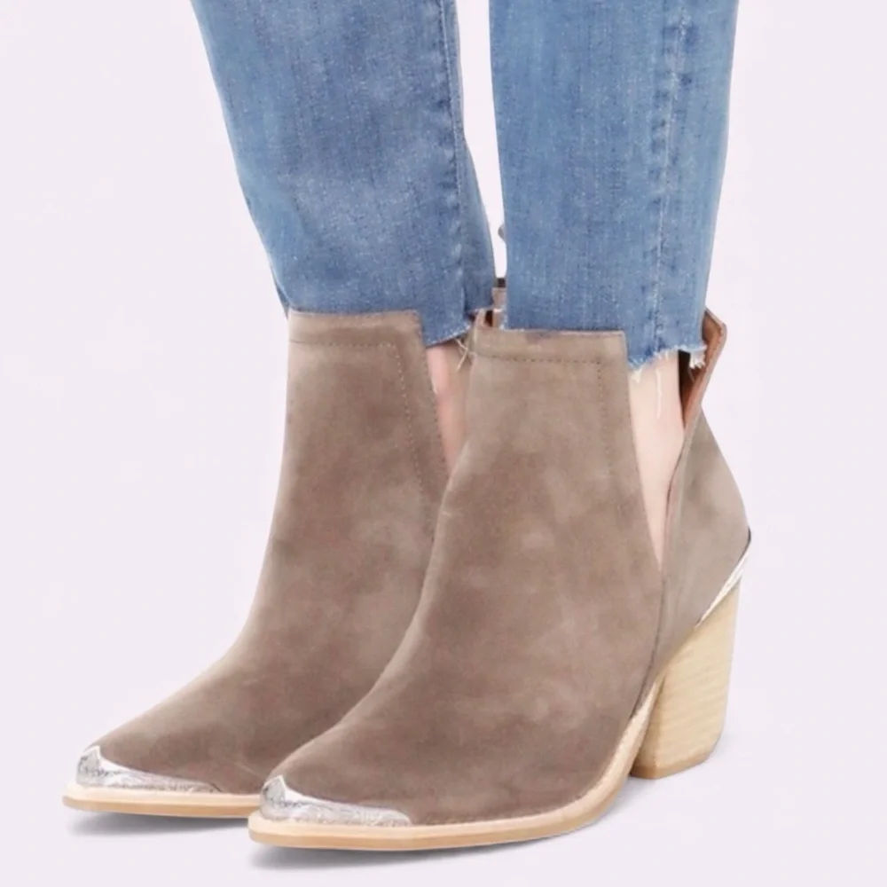 JEFFREY CAMPBELL CROMWELL SLIT TAUPE BOOTIES 7.5