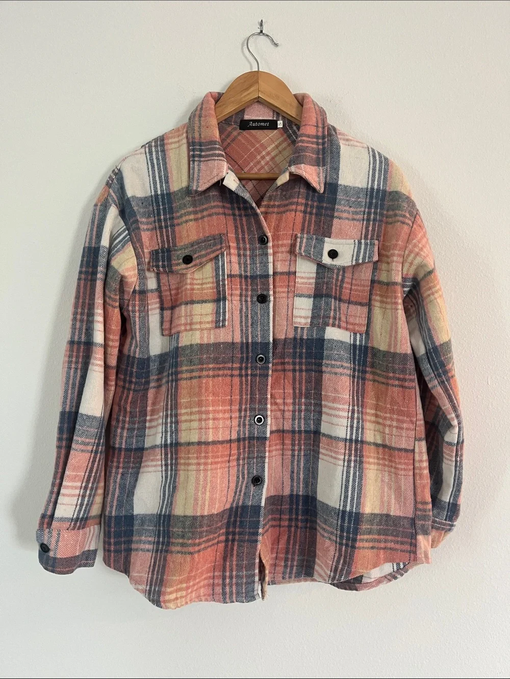 Boutique Pink & Blue Plaid Oversized Shacket