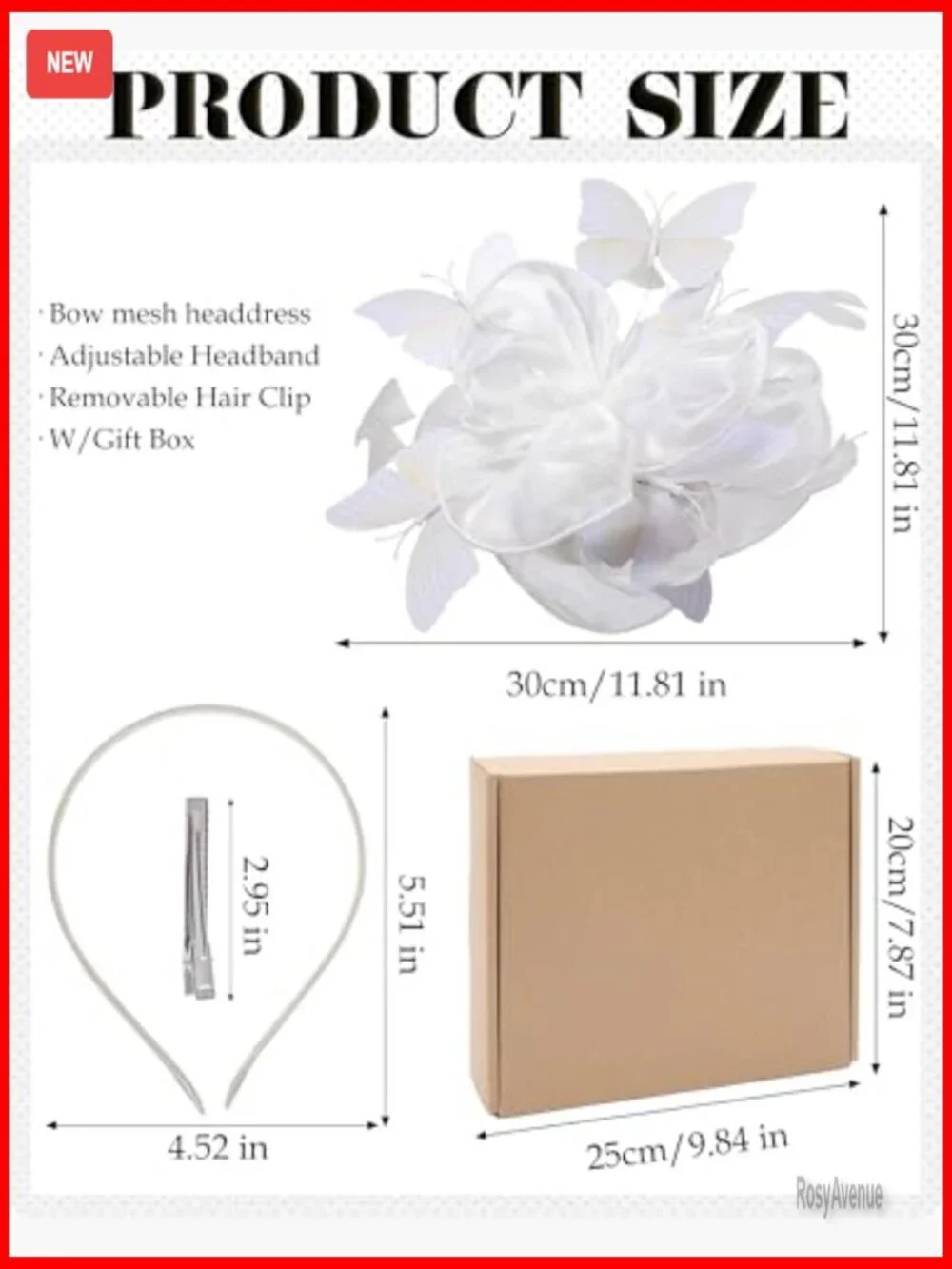 Organza Derby Fascinator Hat with Butterfly Accents and Hairpin