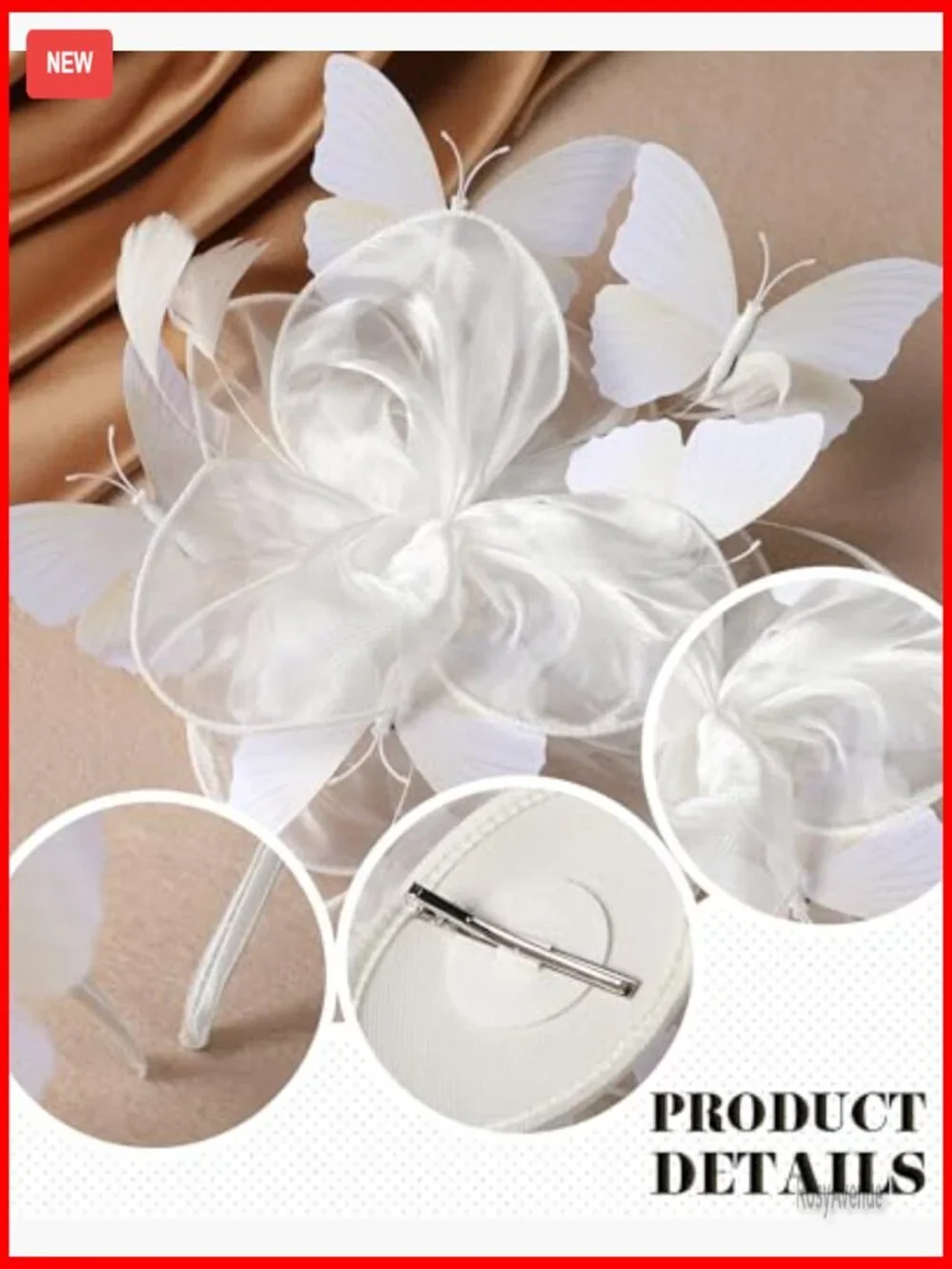 Organza Derby Fascinator Hat with Butterfly Accents and Hairpin