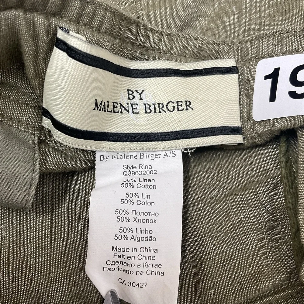 By Malene Birger Olive Linen Cargo High Waisted Tie Belt Button Fly Utility 38