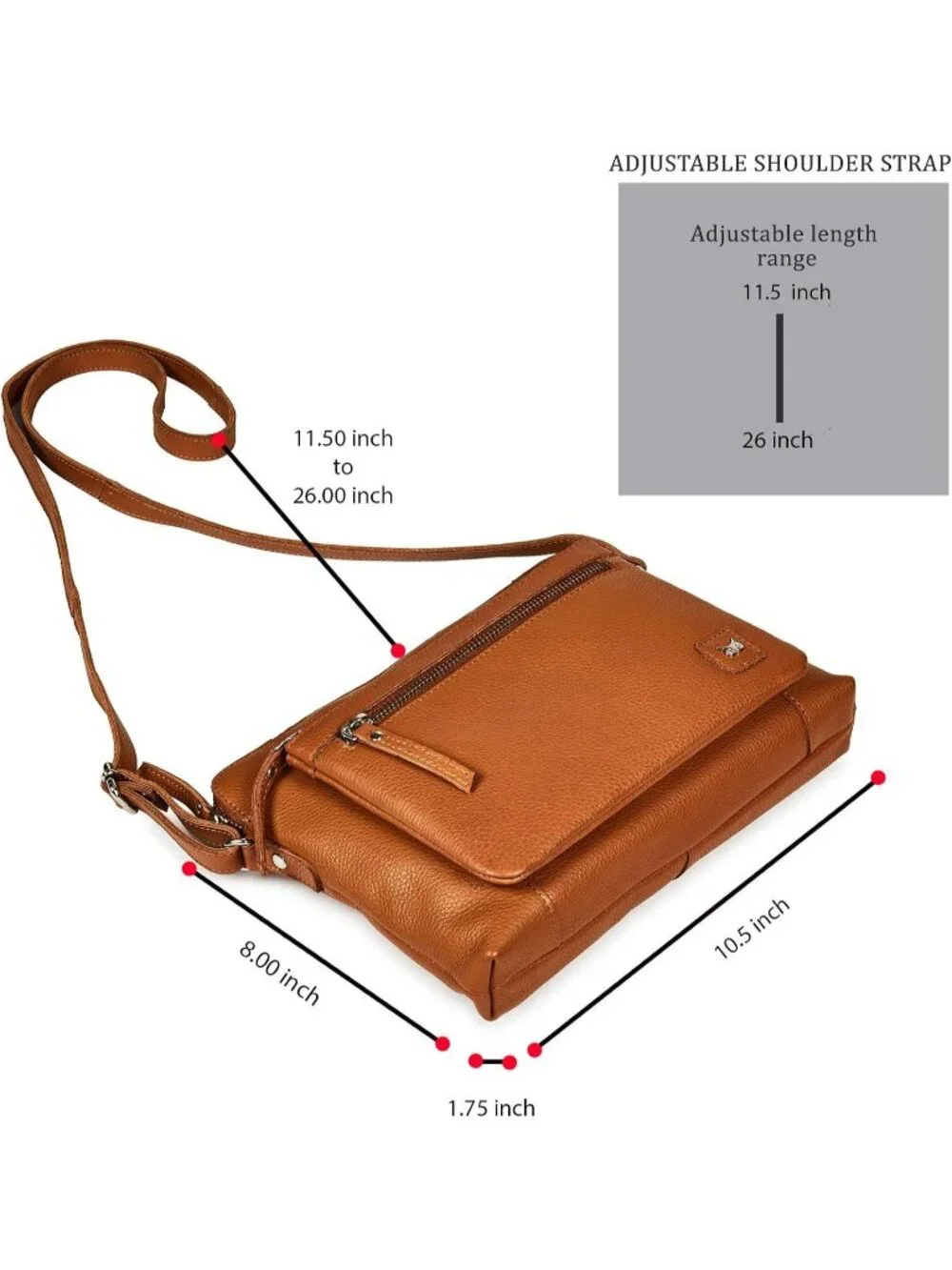 Women's Cognac Genuine Leather Sling Purse with Adjustable Strap Crossbody bags