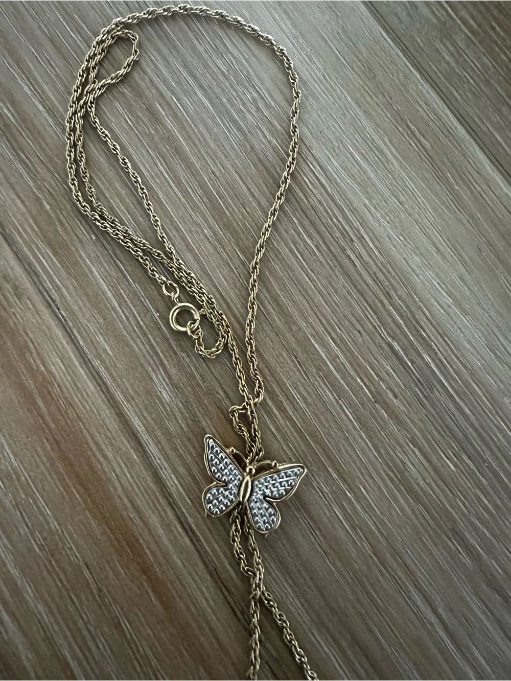 Avon Two Tone Butterfly Necklace Signed