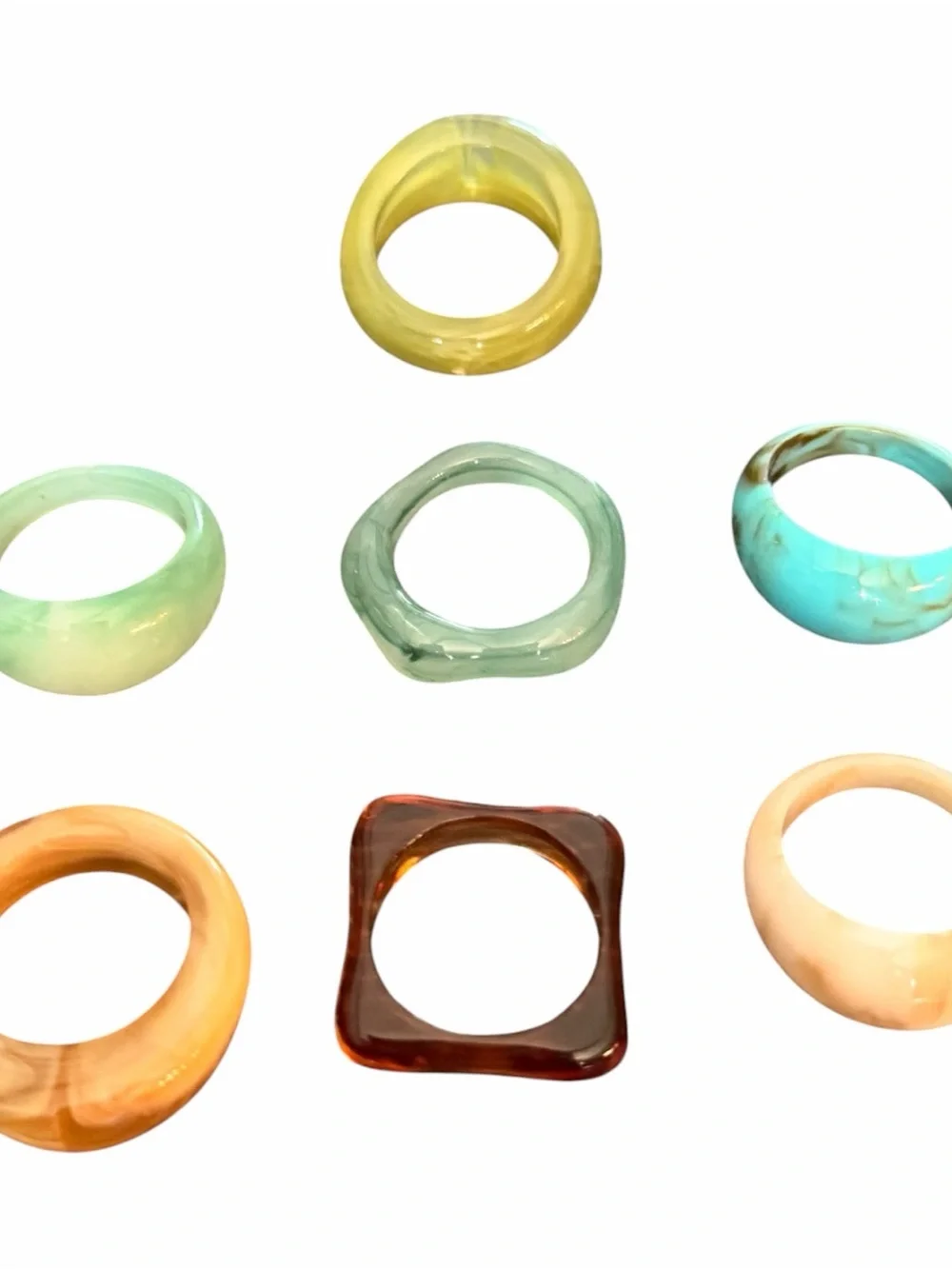 Vintage Lucite Plastic Ring Lot Size 7.75 Mod Retro Marbled Statement Set of 7