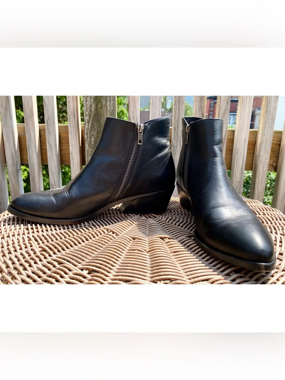 Frye Black Leather Side Zip Ankle Boots Block Heel Size 9 Made in Mexico Classic