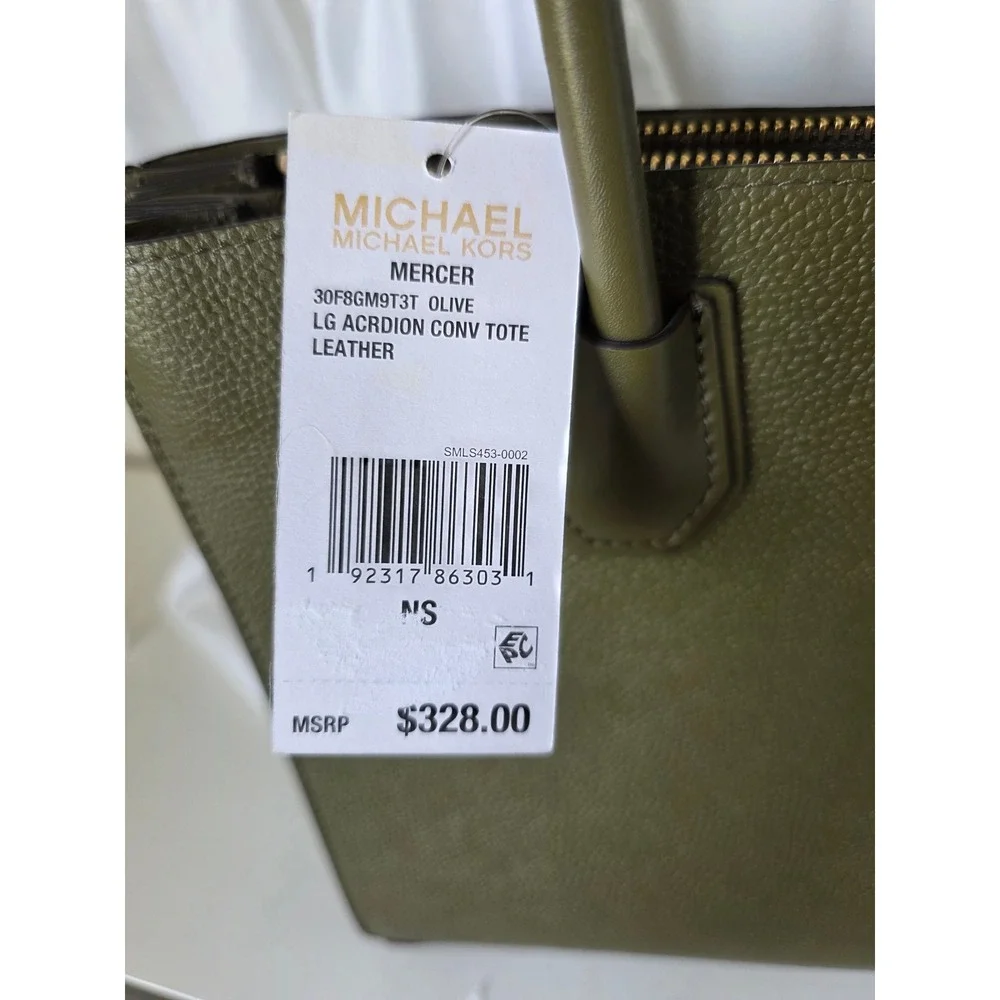Michael Kors‎ Mercer Tote Women Large Olive Green Leather Accordion Bag