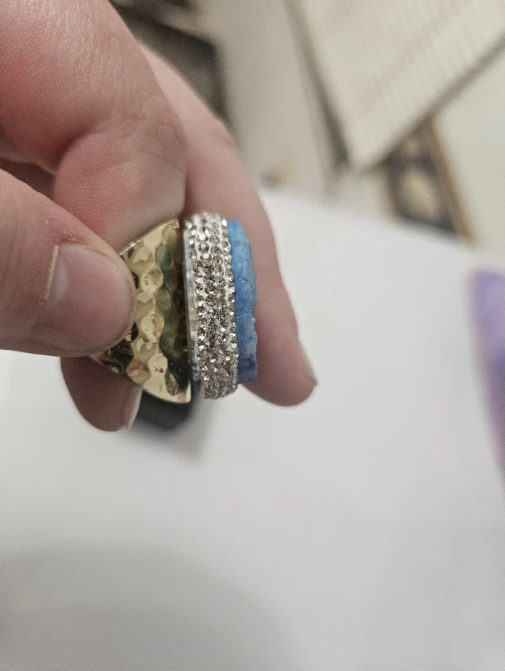 Blue Apatite Adjustable Druzy Gold Tone Cuff Ring Surrounded In CZ!