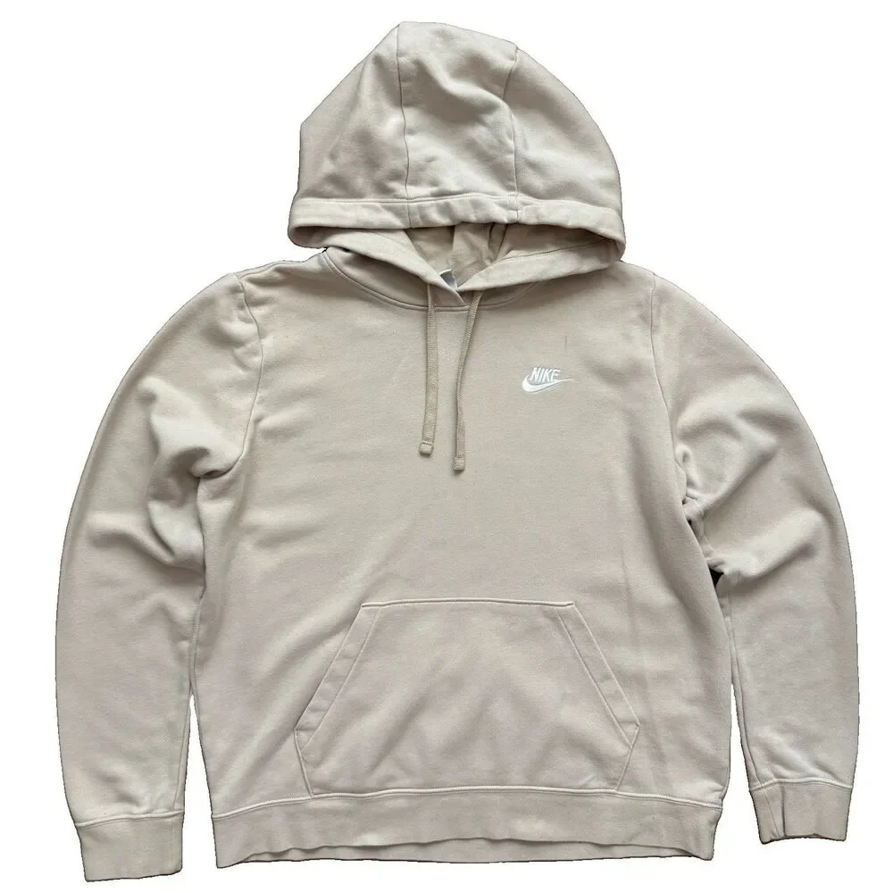 Nike Hoodie Womens Medium Beige Sportswear Club Fleece Pullover Sweatshirt Train
