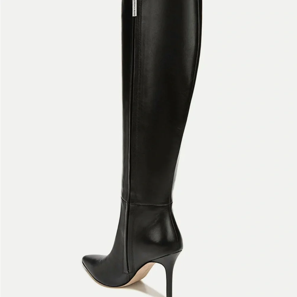 Veronica Beard Black Leather Over-the-Knee Pointed Toe Boots