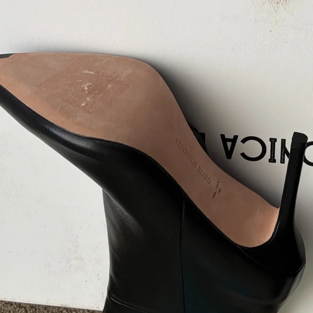 Veronica Beard Black Leather Over-the-Knee Pointed Toe Boots