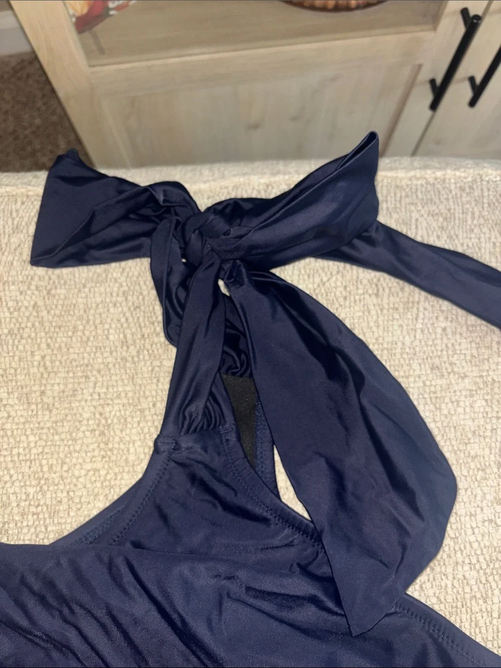 J. Crew Plus Size One-Shoulder Navy Blue Swimsuit with Tie Strap