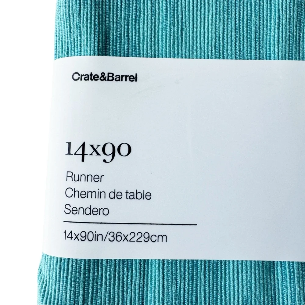 Crate and Barrel Aqua Grass Cloth Table Runner 90” | NWT