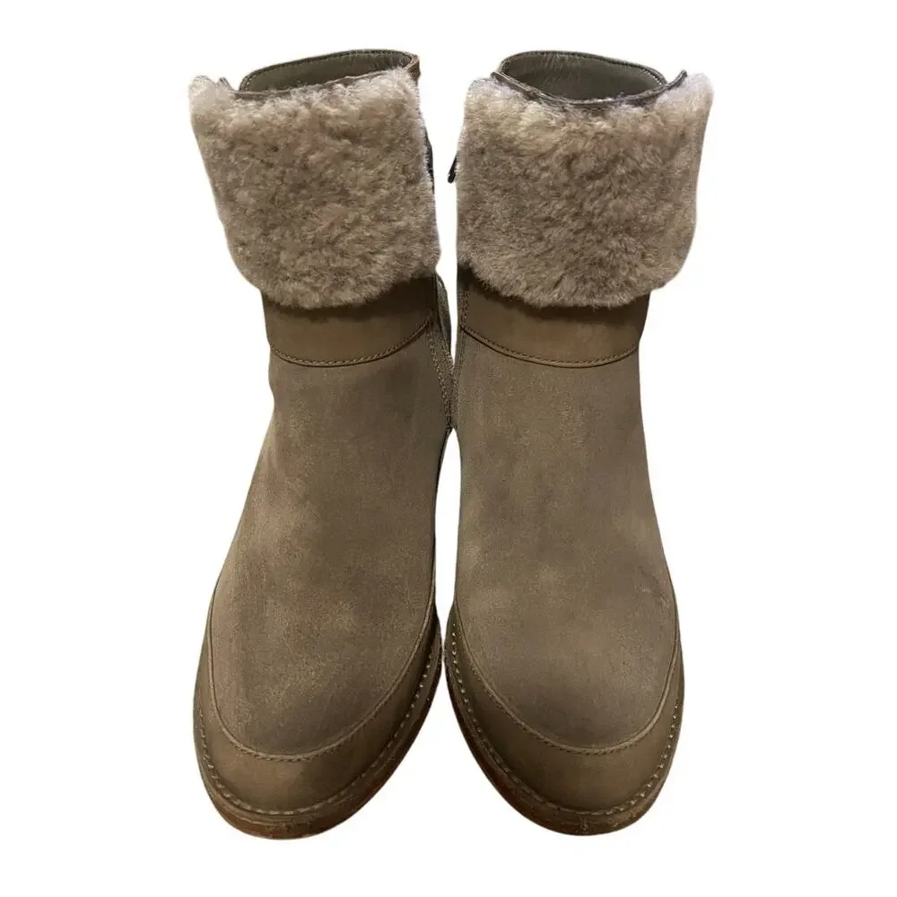 UGG Taupe Shearling Cuff Suede Ankle Boots