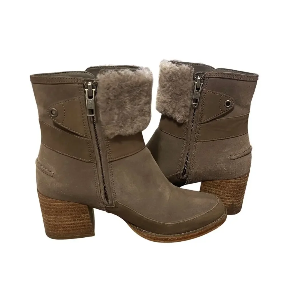 UGG Taupe Shearling Cuff Suede Ankle Boots