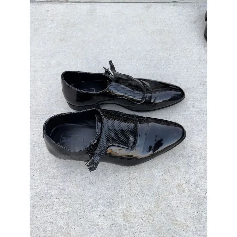 Mens ASOS Design Black Glossy Monk Strap Dress Shoes - Size 8