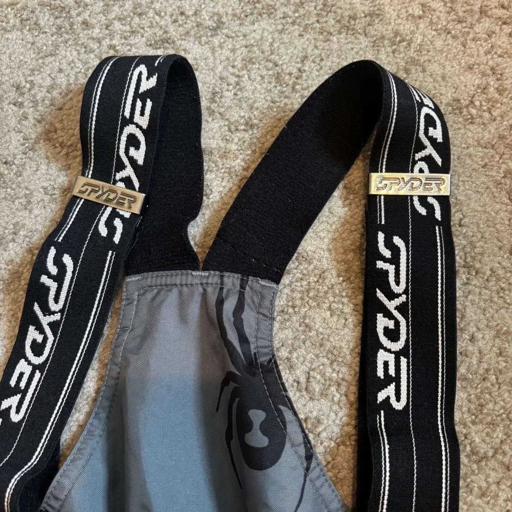 Spyder Men Grey Black Spider Print Thinsulate Insulated Ski Bib Shorts‎ Size M