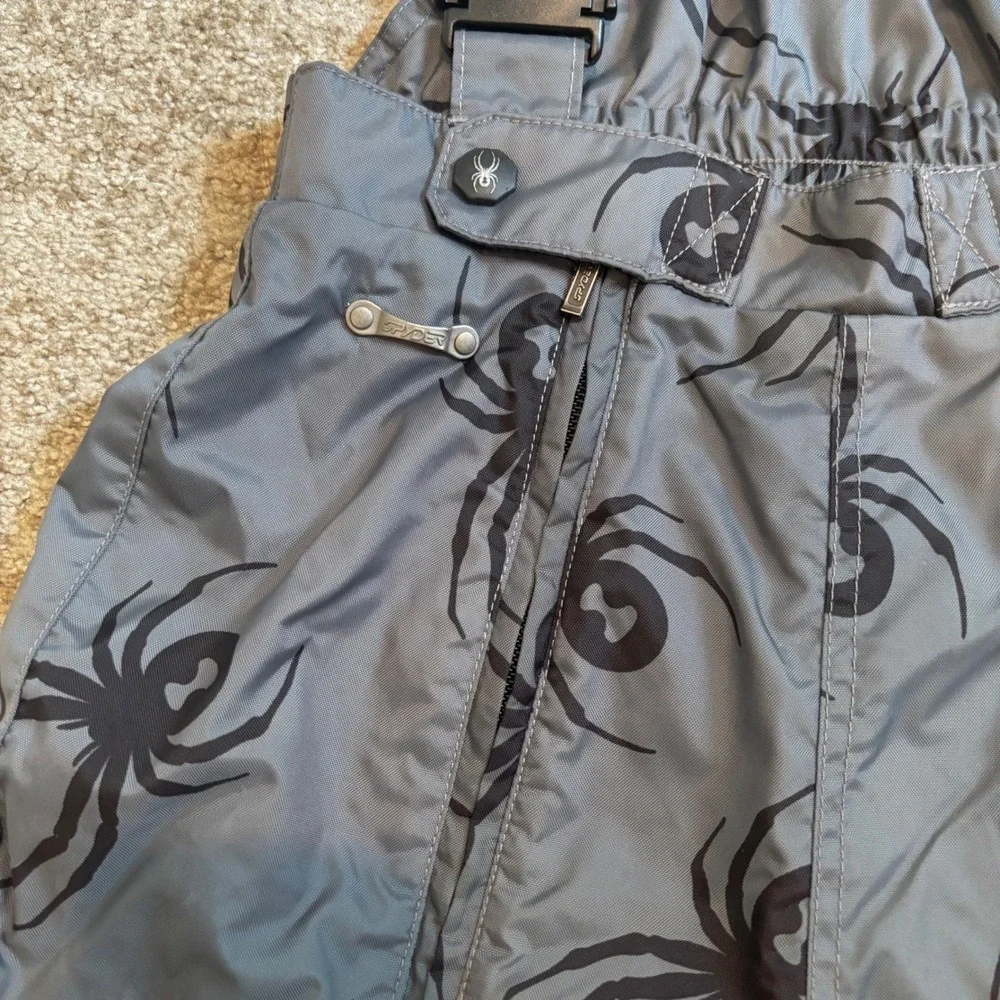 Spyder Men Grey Black Spider Print Thinsulate Insulated Ski Bib Shorts‎ Size M