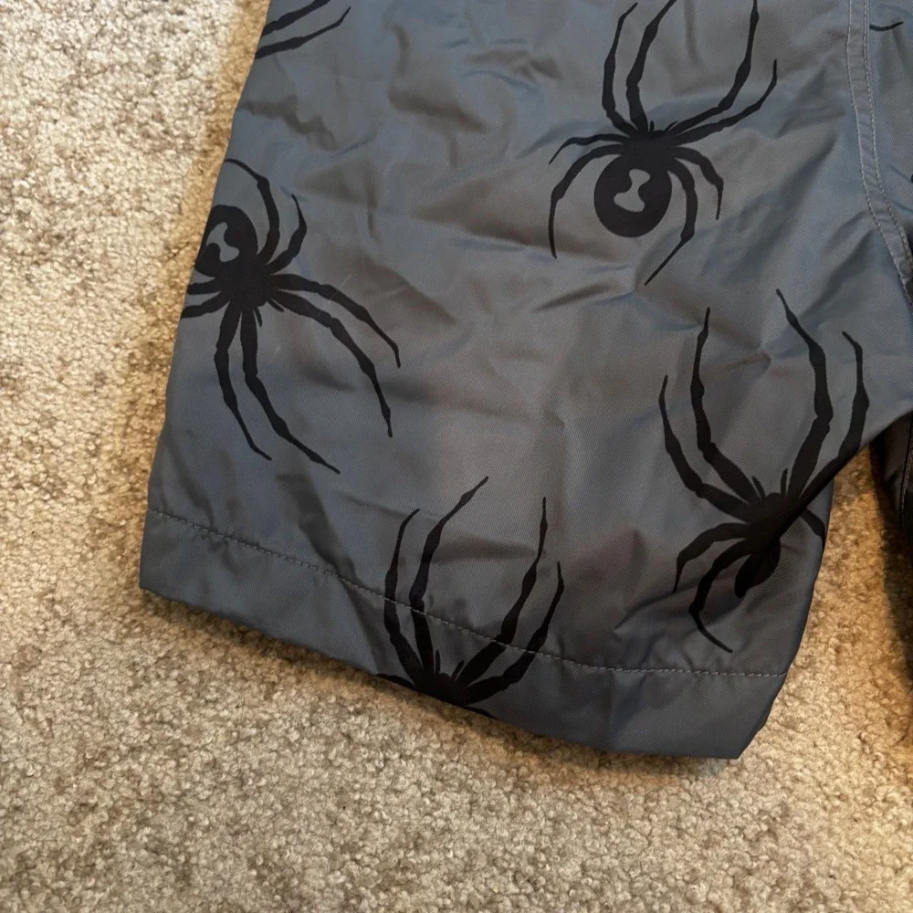 Spyder Men Grey Black Spider Print Thinsulate Insulated Ski Bib Shorts‎ Size M