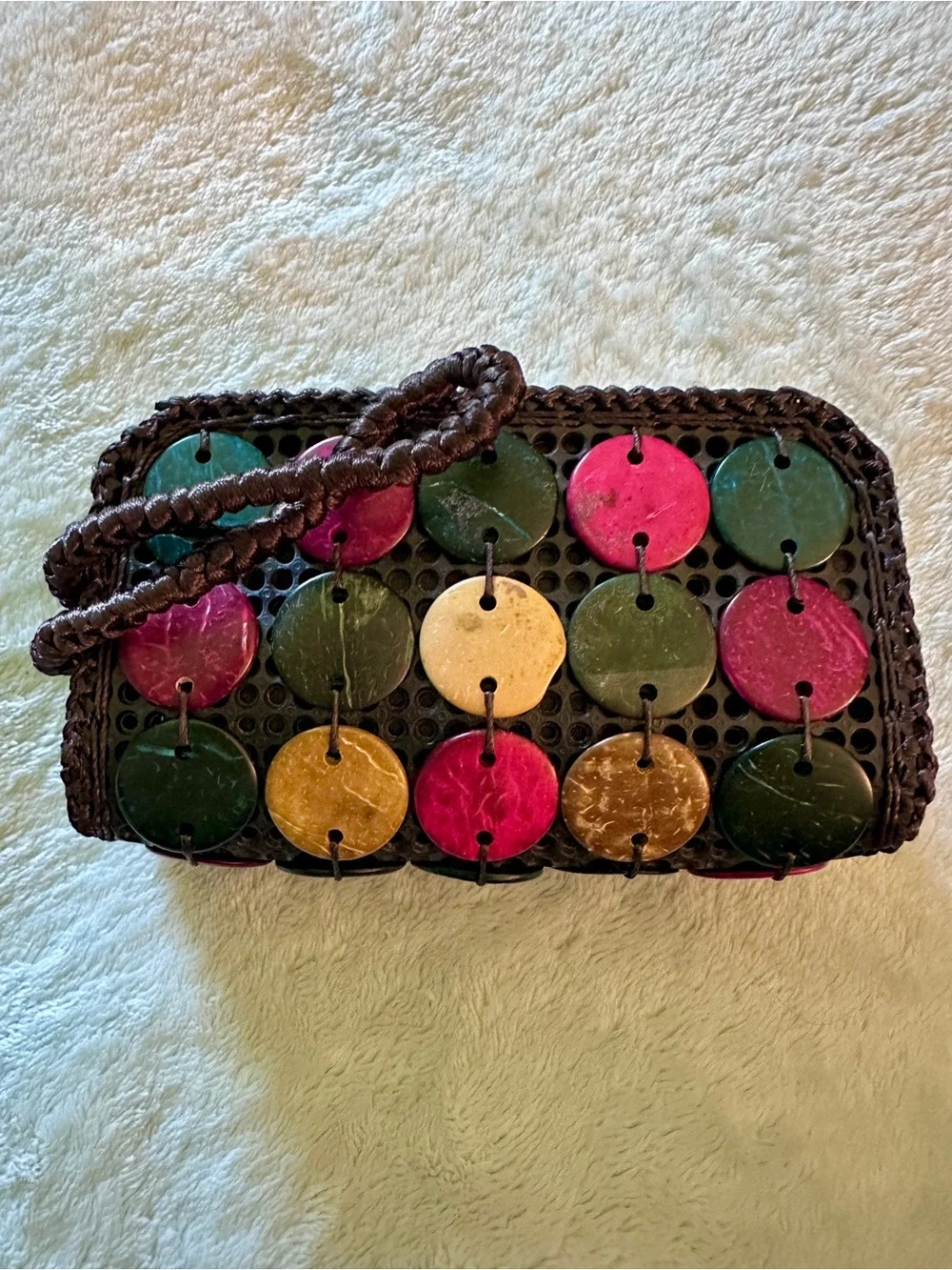 Vintage Carribean Wristlet with Smooth Colorful Coconut Shell Coins