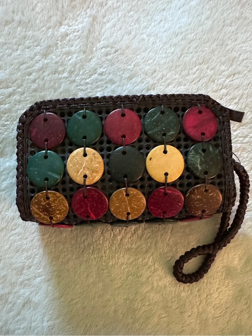 Vintage Carribean Wristlet with Smooth Colorful Coconut Shell Coins