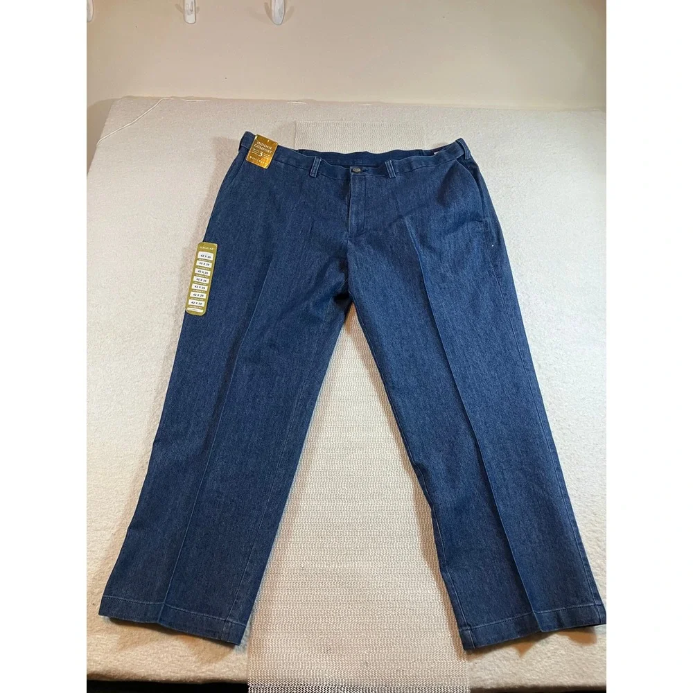 Haggar Premium Stretch Denim Mens Classic Fit Blue Jeans 42x29 Medium Wash NEW
