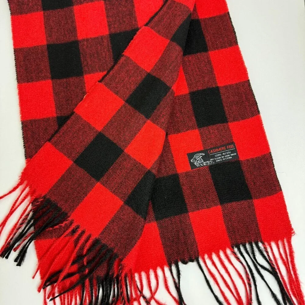 Plaid Red & Black Unisex Scarf  Soft Fringe