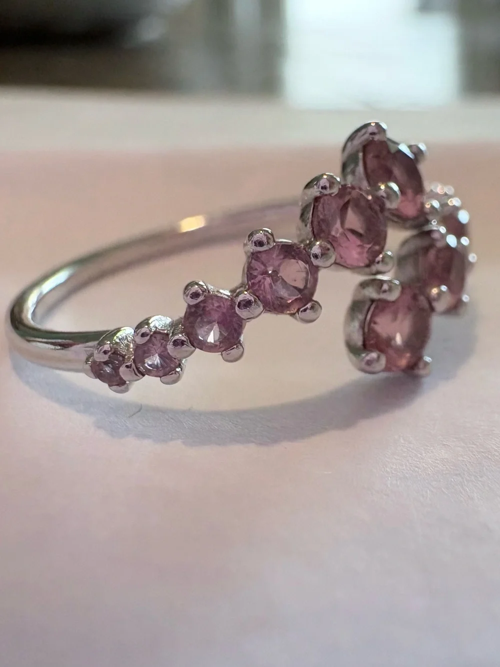 Sterling Silver Pink Gemstone Multi-Cluster Ring