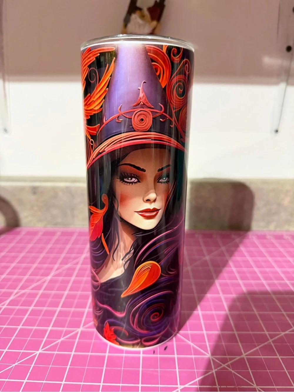 Insulated 20oz Decorative Tumbler with Red Floral witch Design