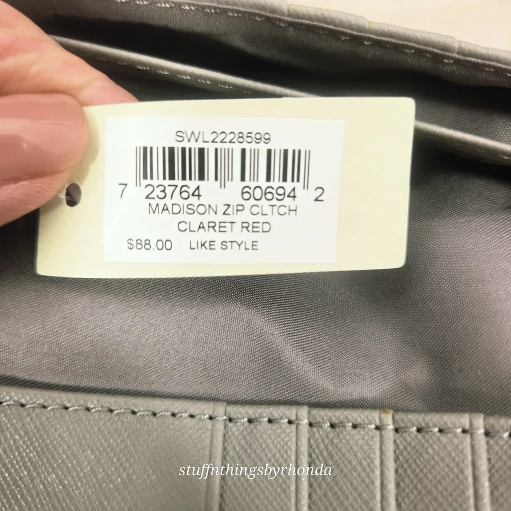 Fossil Madison Zip Clutch Claret Red Leather Wristlet SSWL2228609 Wallet