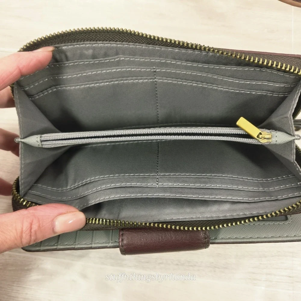 Fossil Madison Zip Clutch Claret Red Leather Wristlet SSWL2228609 Wallet