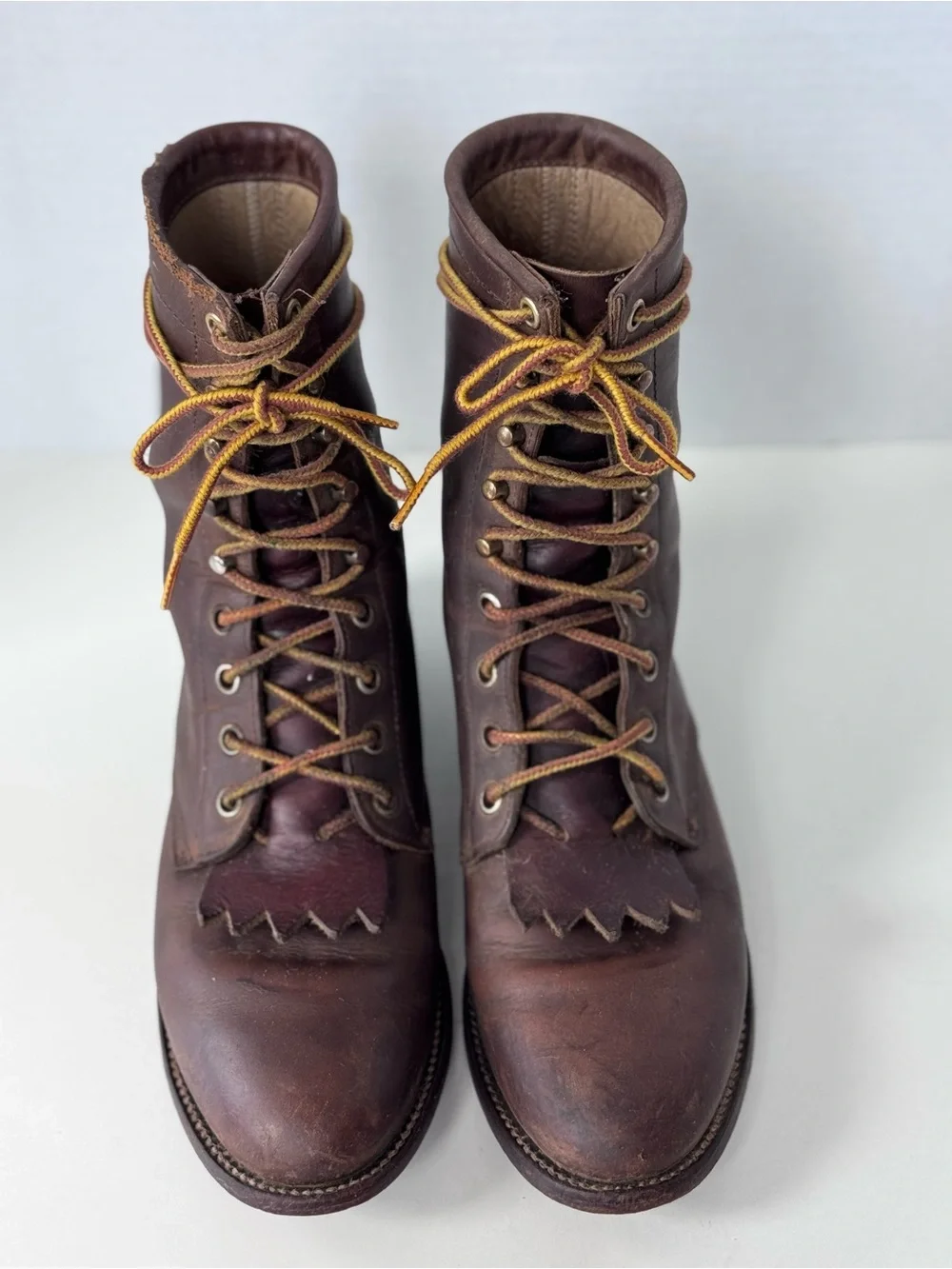 Justin Brown Leather Granny Lace up Kiltie Roper Western Cowgirl Boots Women 6.5