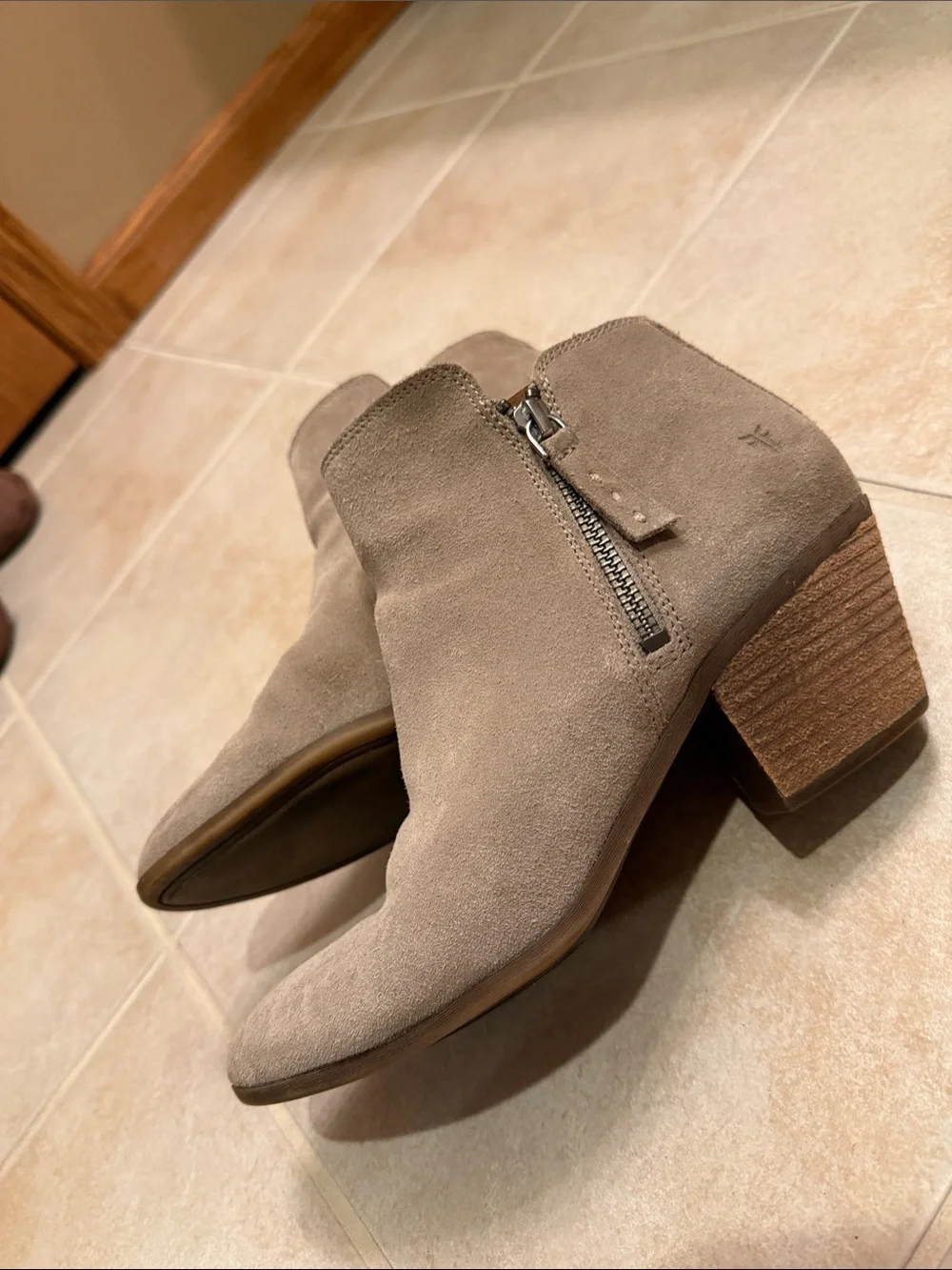 Frye Taupe Suede Pointed Ankle Booties