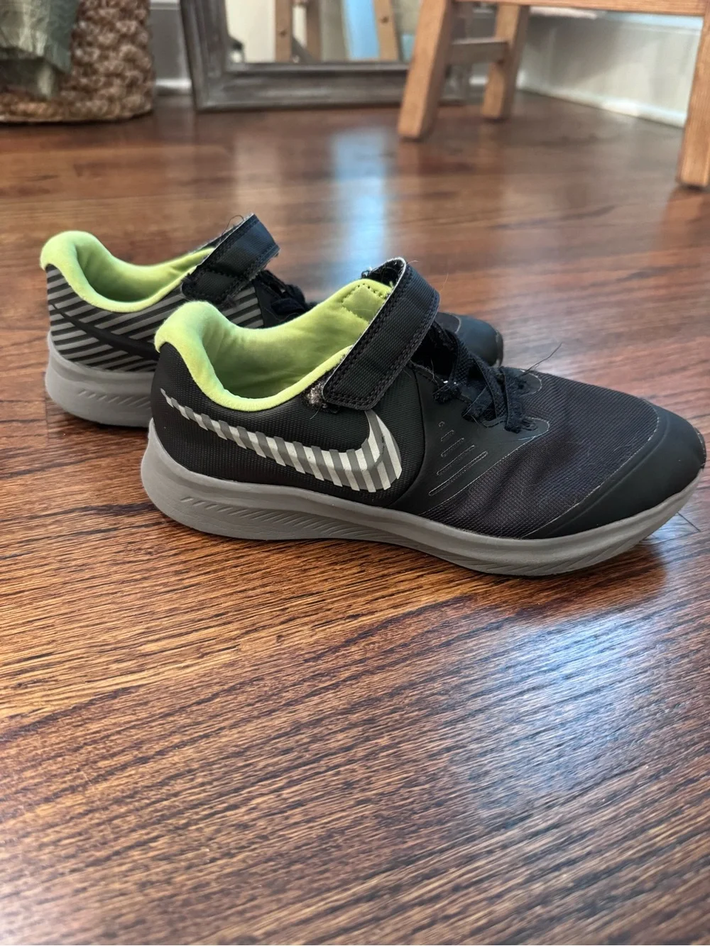 Boys Black Athletic Sneakers with Lime Collar