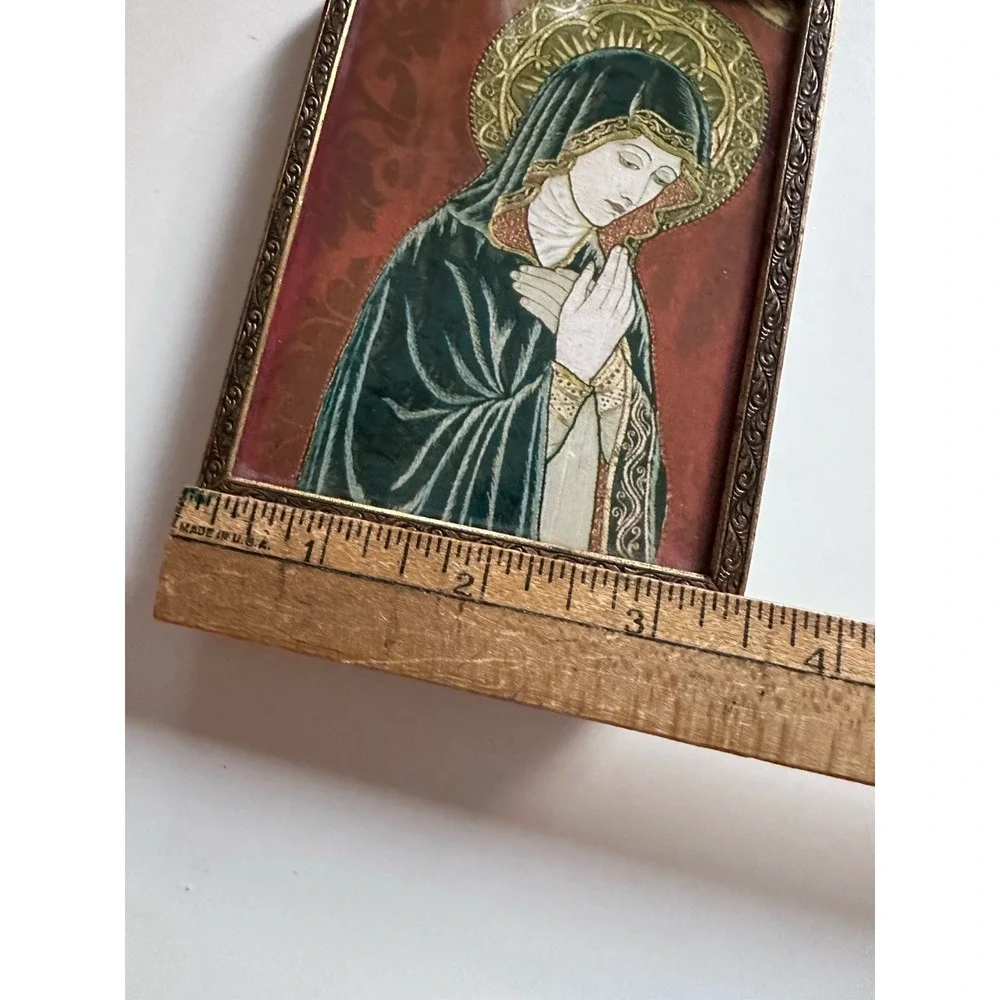 Vintage Madonna Religious Icon Picture Frame Dated 1936 Velvet Easel