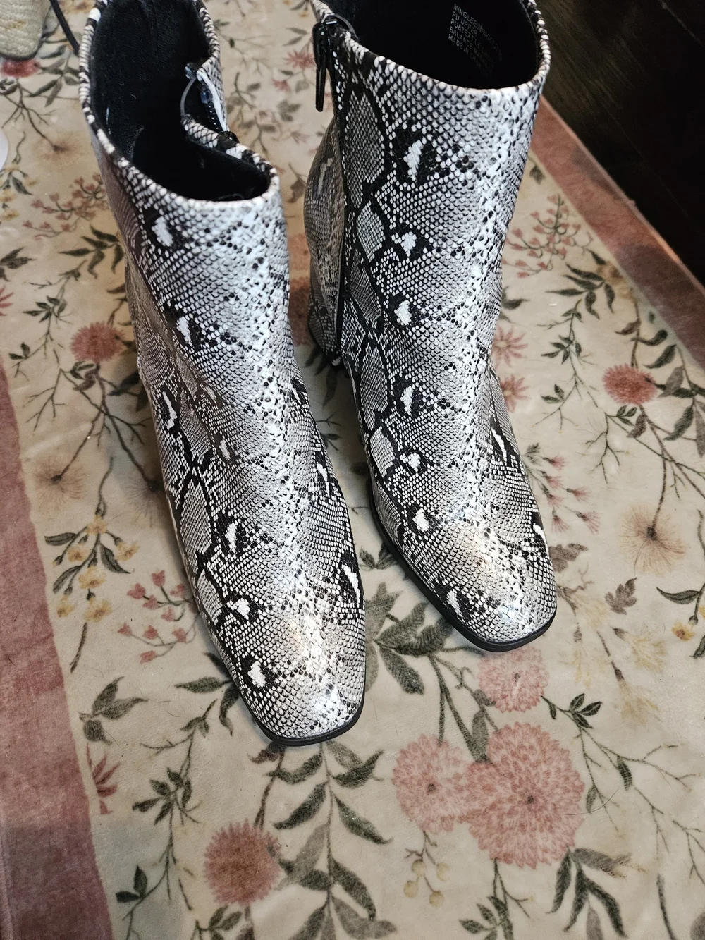 Madden Girl Snake Print Ankle Boots - Black & White