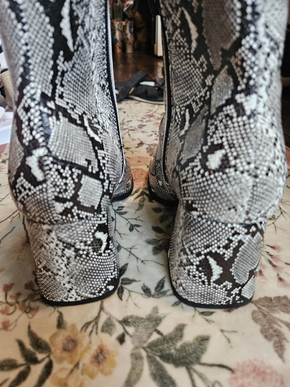 Madden Girl Snake Print Ankle Boots - Black & White