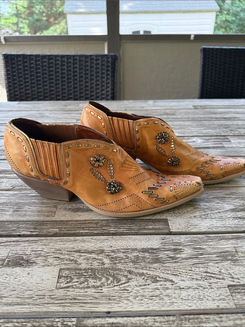 BCBGirls Tan Studded Western Ankle Booties SMOKE FREE HOME