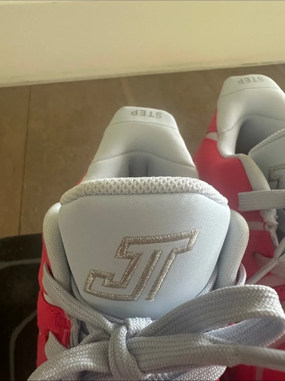 Jordan Tatum siren red Nike Sneakers with metallic silver logo