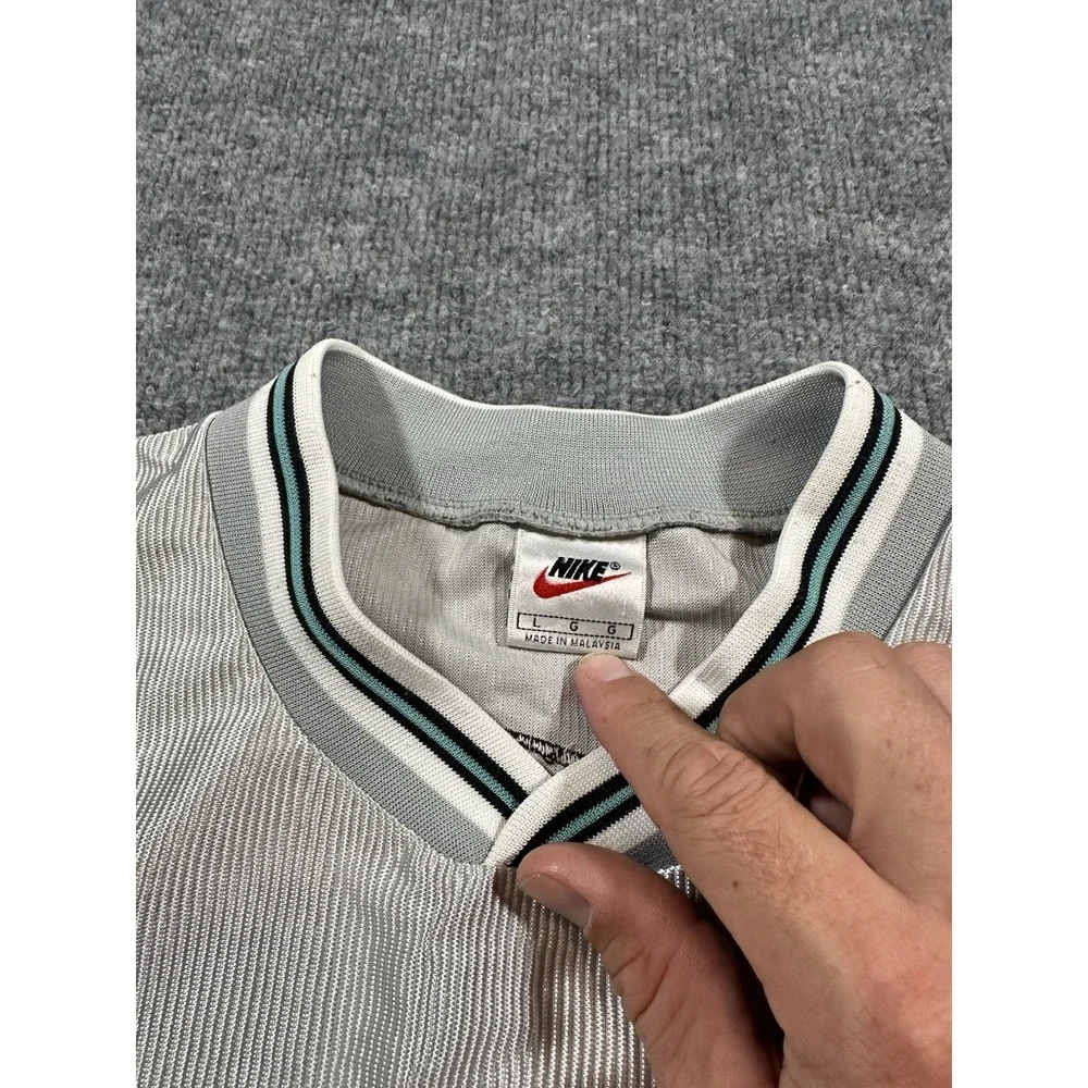 VTG Nike White Tag Silver Ribbed Jersey Shirt 90s Green Swoosh Men's Large