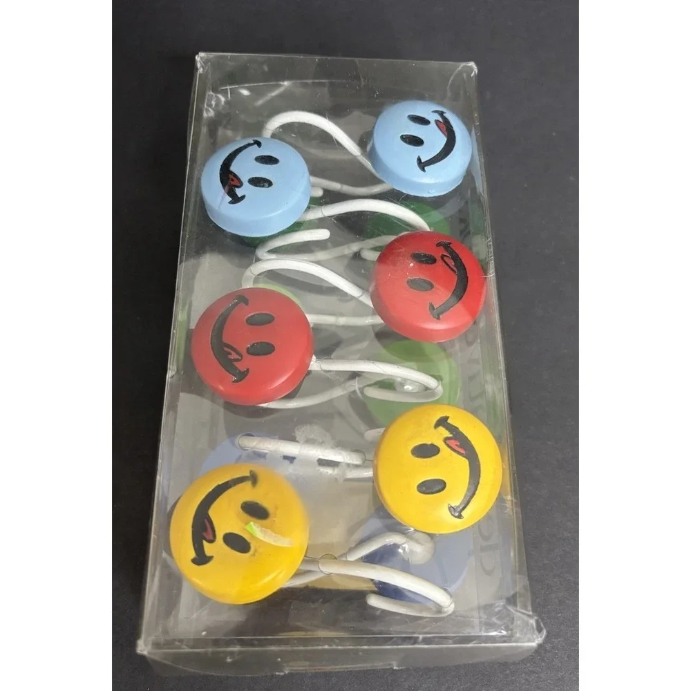 12 Joe Boxer Licky Smiley Face Decorative Hooks Shower Curtain in Package