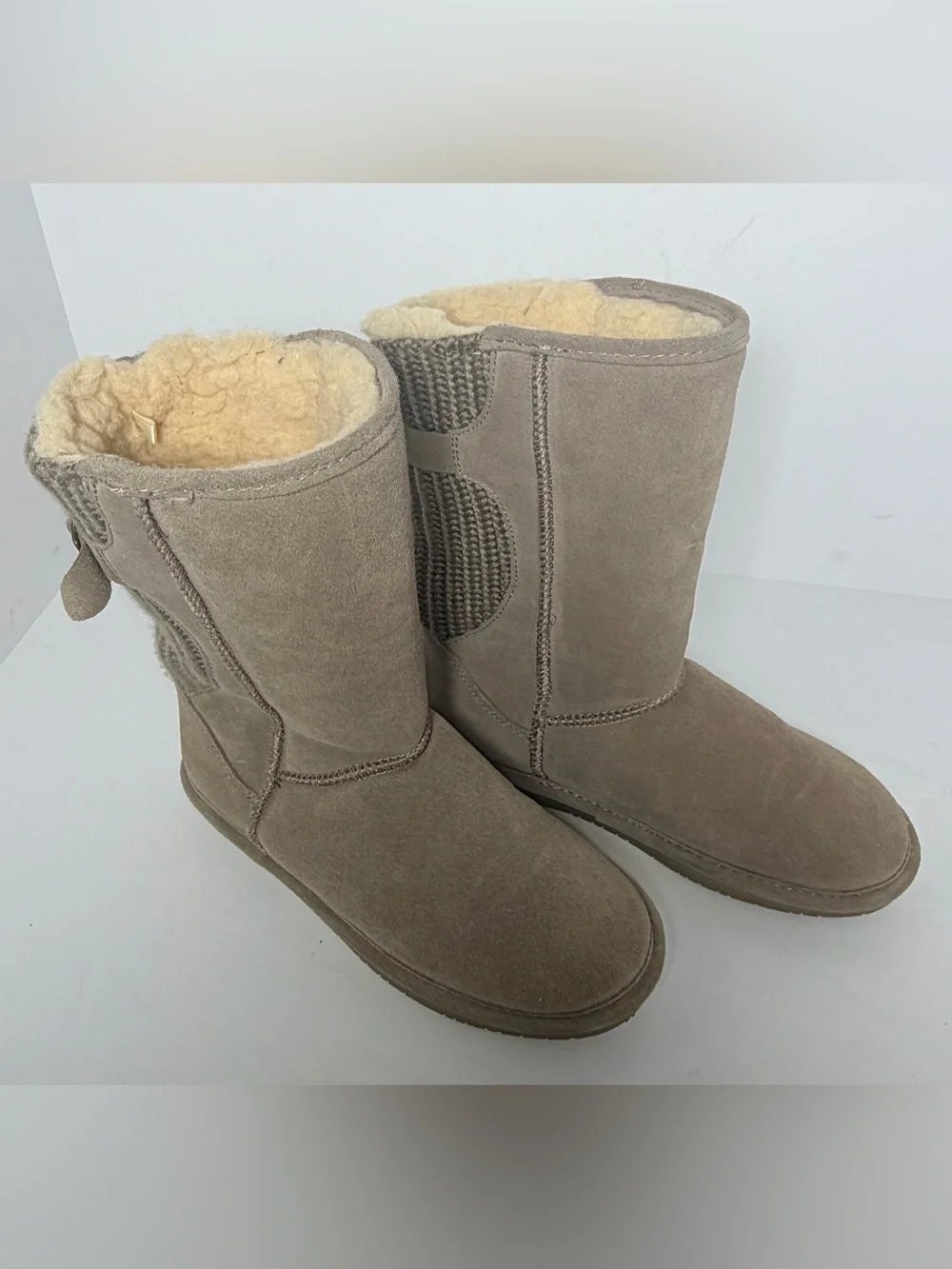 Bearpaw Stella Tall Suede Knit Boots Gray Taupe Women's Size 10
