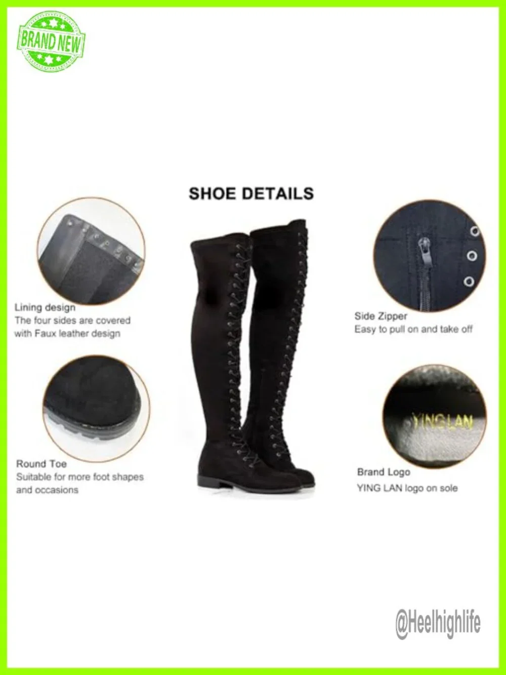 Over the Knee Lace Up Combat Boots with Rhinestones