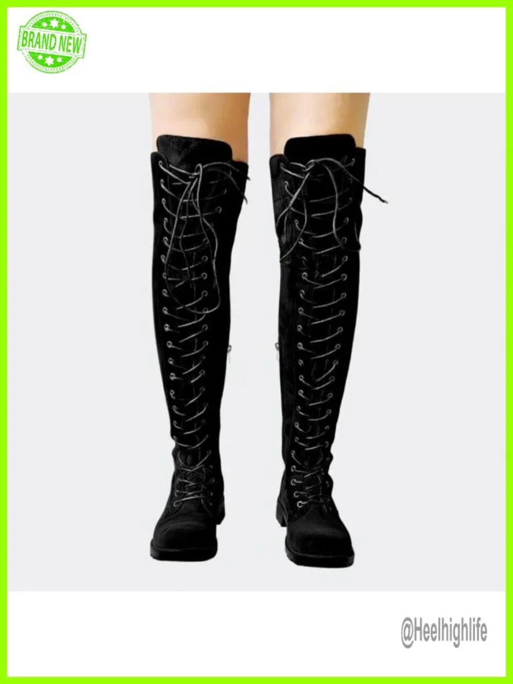 Over the Knee Lace Up Combat Boots with Rhinestones