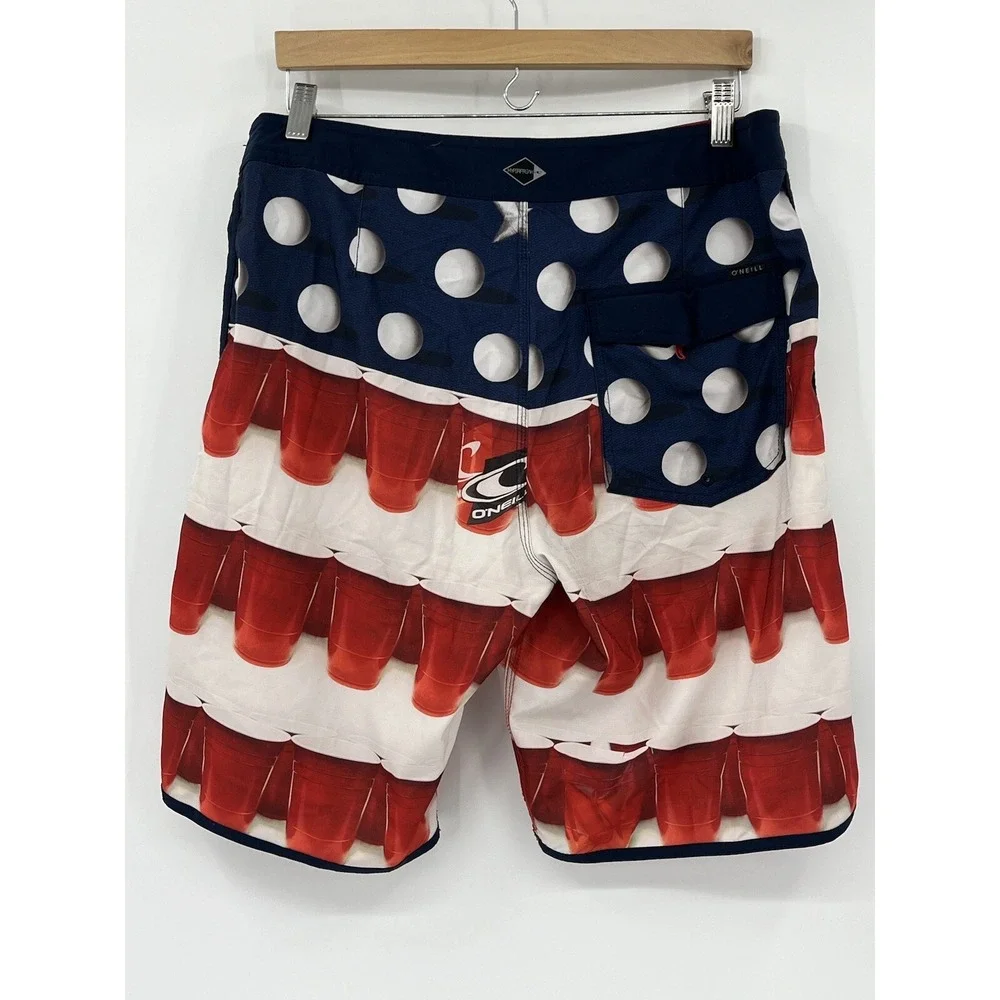 O'Neill Hyperfreak Red Solo Cup Beer Pong Board Shorts Swim Trunks 33 Measure 34